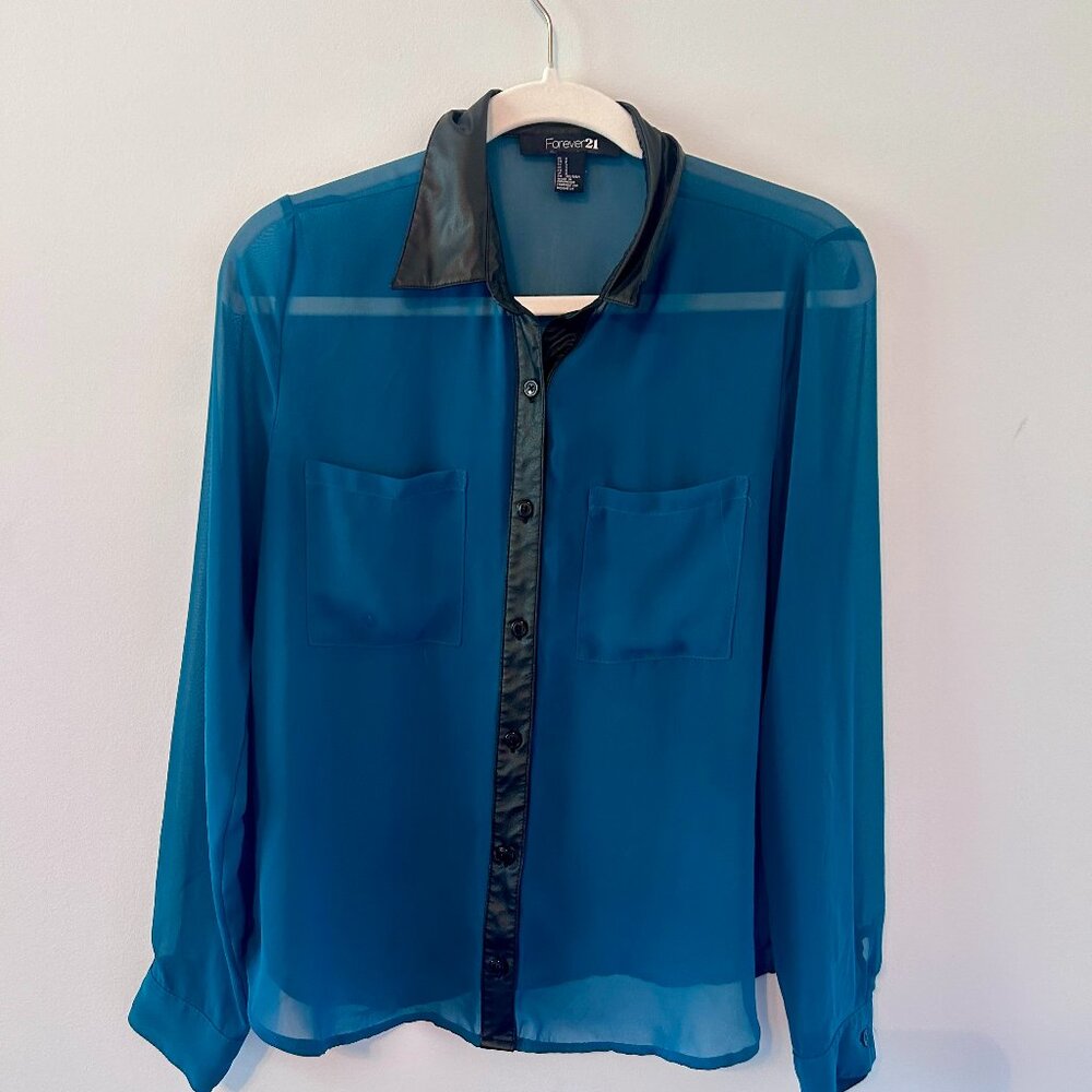 Women's Sheer Long Sleeve Button Up Forever 21 Size Small